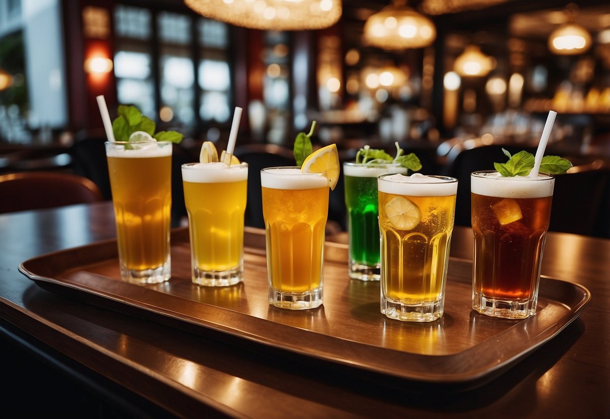 A table with a variety of beverages on display at L'Entrecote Singapore