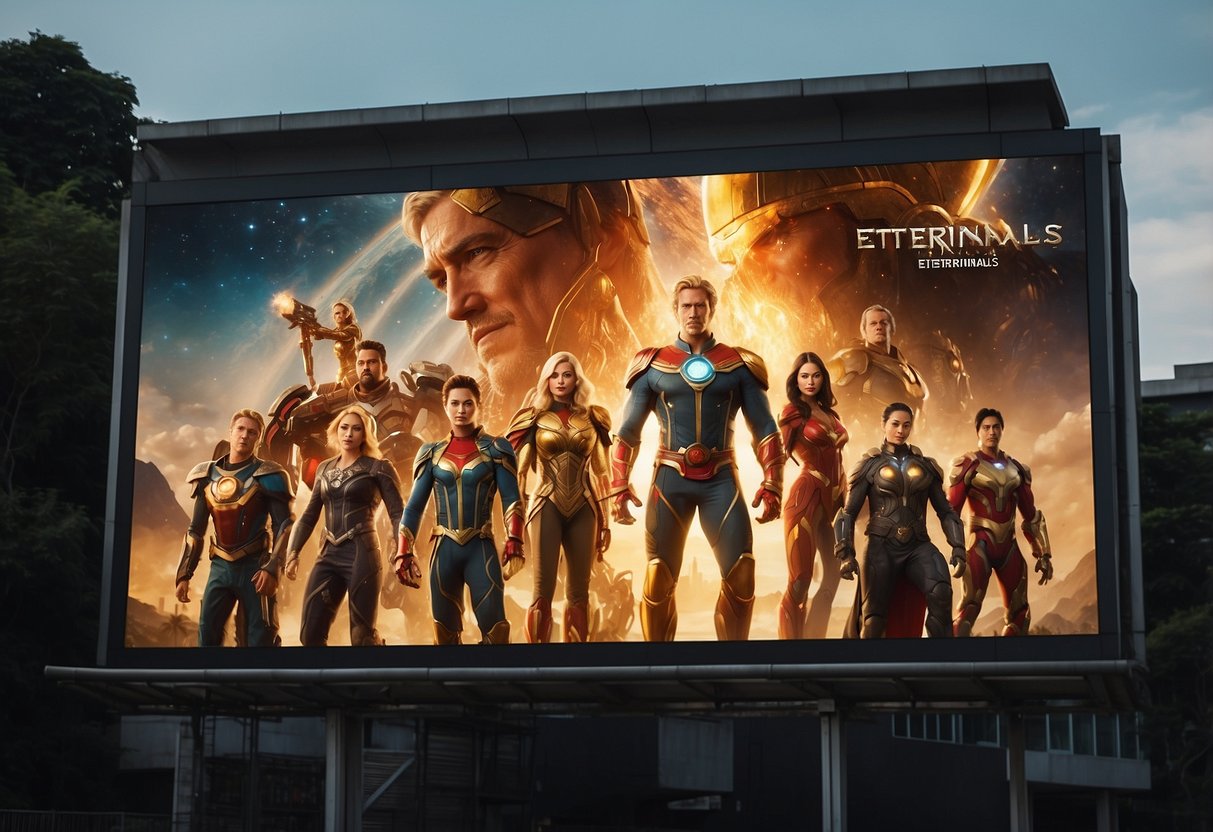 The Eternals release details are displayed on a Singaporean billboard