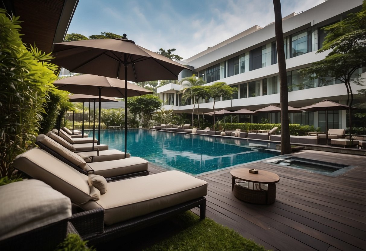 Fraser Residence Orchard, Singapore. Luxurious amenities, including a swimming pool, fitness center, and elegant lobby