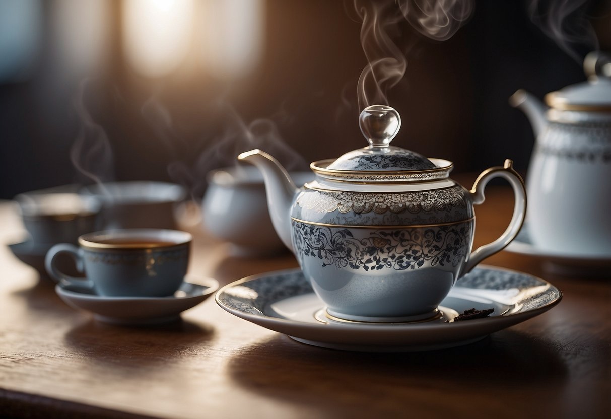 A steaming cup of Lady Grey tea sits on a saucer, with a branded tea bag and elegant packaging in the background