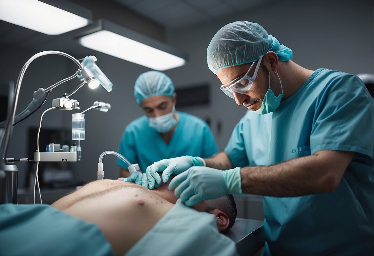 A surgeon carefully extracts hair follicles from the donor area and implants them into the recipient area, creating a natural-looking hairline