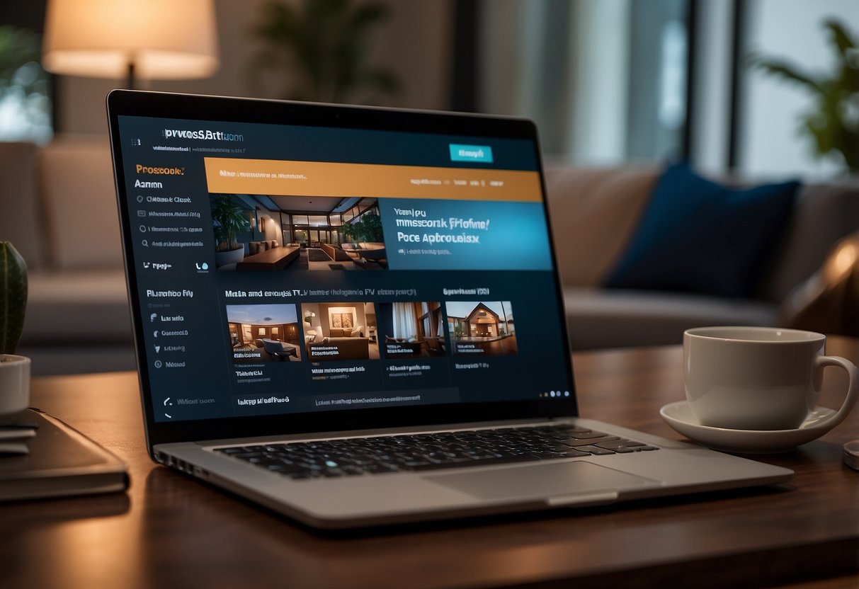 A laptop displaying the Prime Video Singapore homepage with a list of frequently asked questions, surrounded by a cozy living room setting