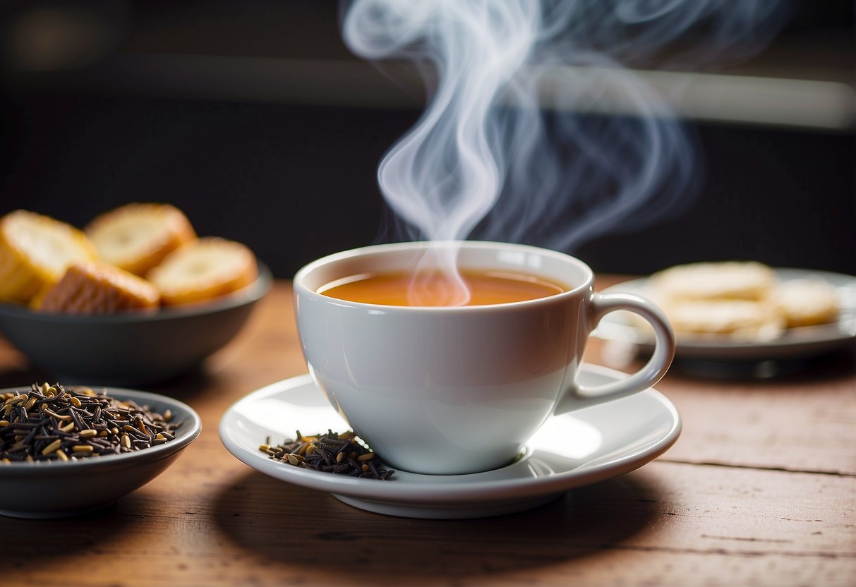 A steaming cup of Earl Grey sits next to a robust English Breakfast blend, with swirling aromas and rich colors emanating from each teacup