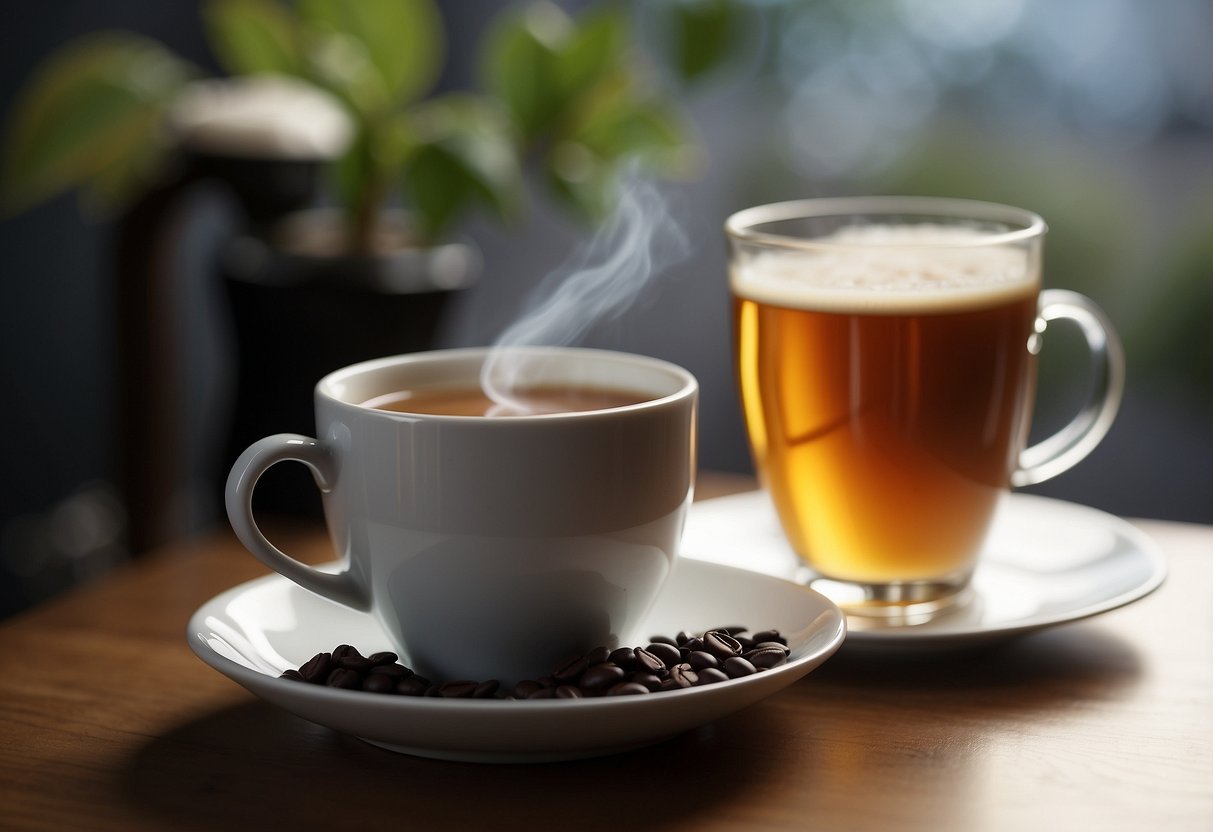 A steaming cup of tea sits next to a freshly brewed cup of coffee, inviting a comparison of their taste profiles