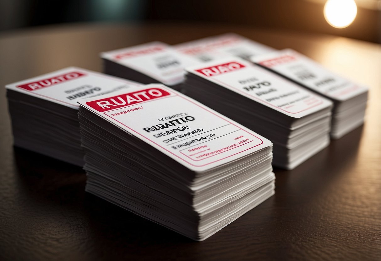 A stack of FAQ cards scattered on a table, with a spotlight shining on one card labeled "rubato singapore."