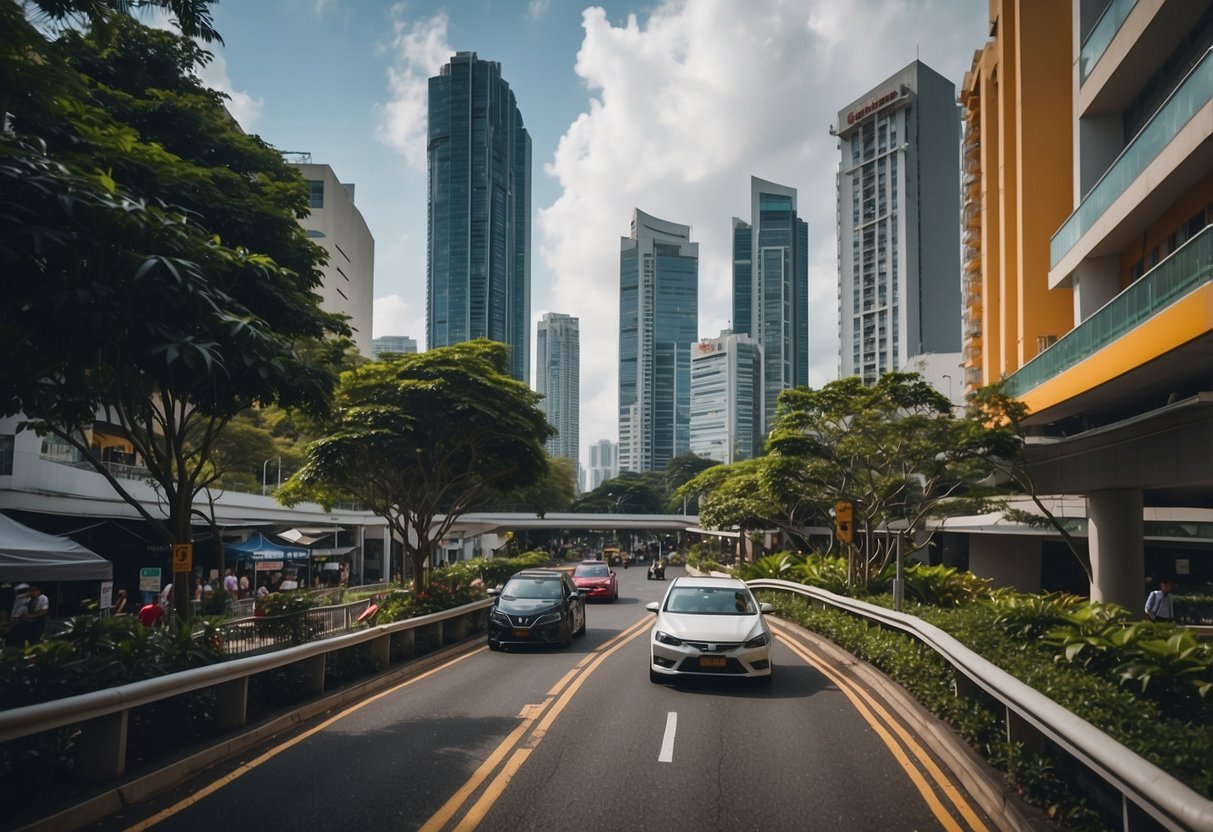 The bustling streets of Singapore with high-rise buildings and crowded residential areas, showcasing the dynamic and competitive housing market