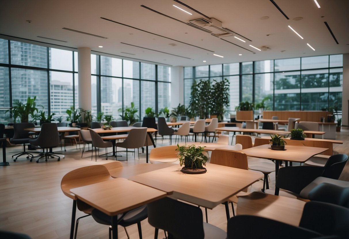 A modern learning lab in Singapore, filled with educational resources and technology, with bright lighting and comfortable seating