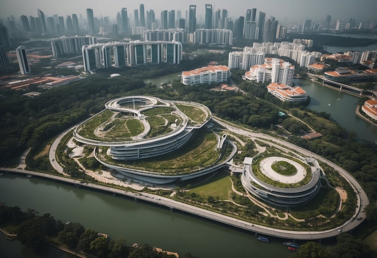 Aerial view of Turf City, Singapore, showcasing its historical buildings and modern developments