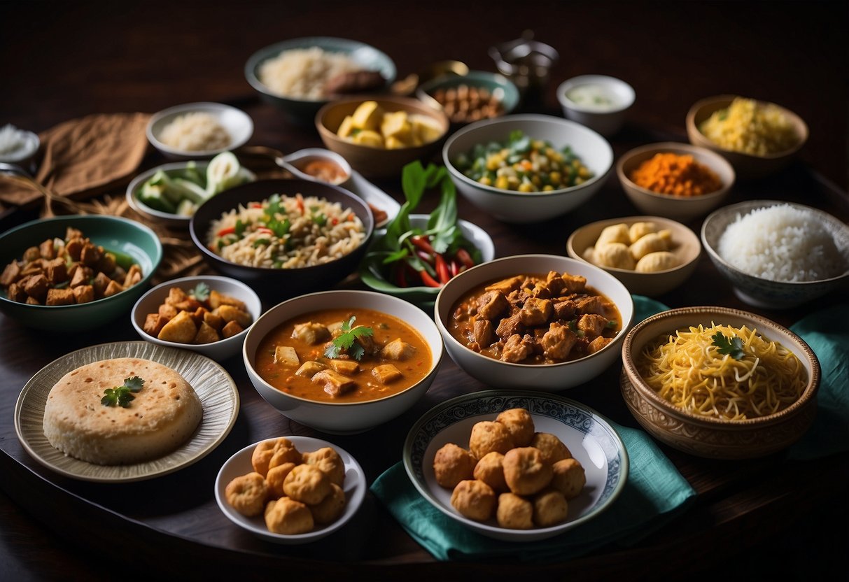 A table set with traditional Malay and Indian dishes for iftar in Singapore
