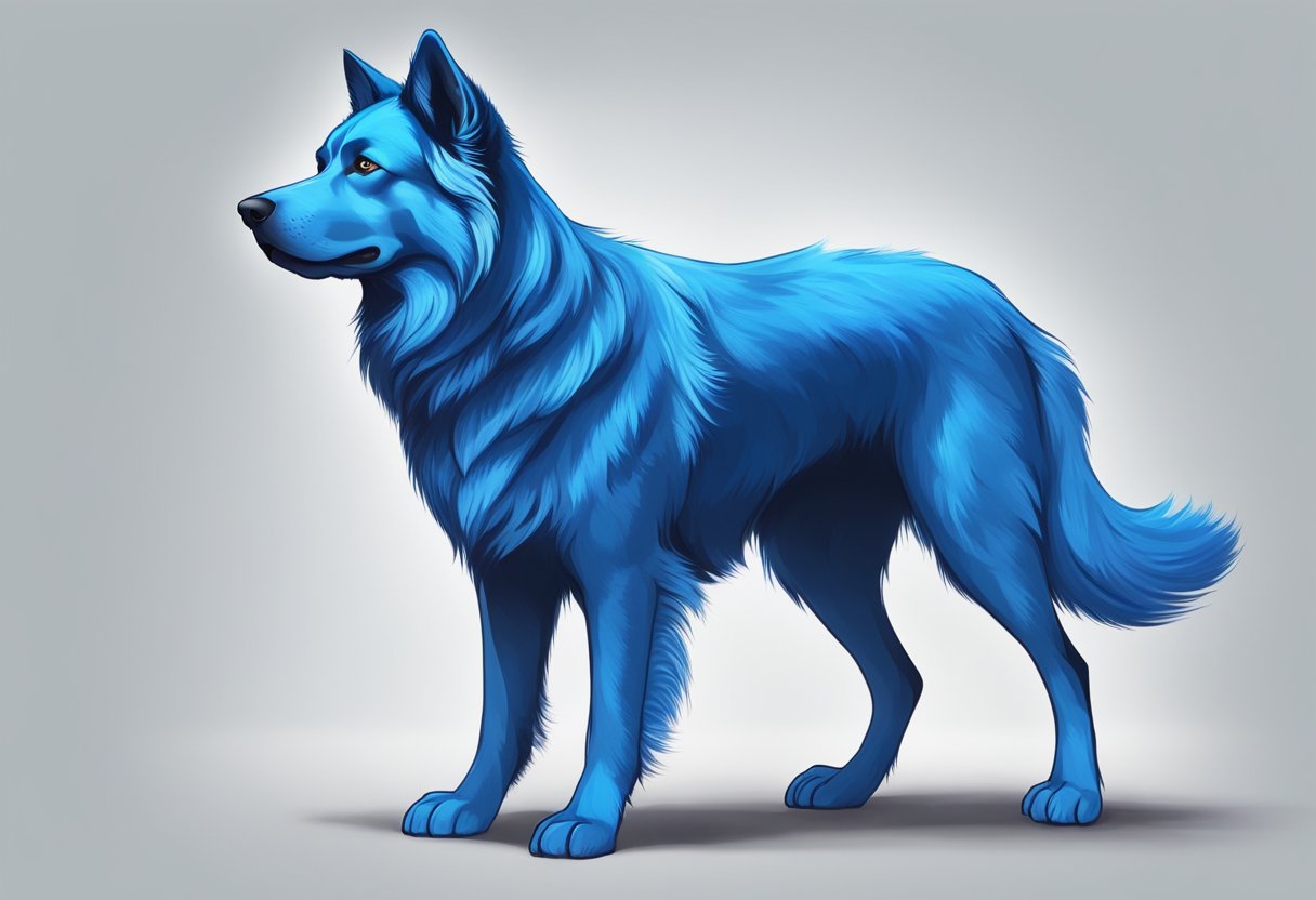 A male blue dog stands proudly, his fur a vibrant shade of blue. He exudes confidence and strength, making him a unique and striking presence