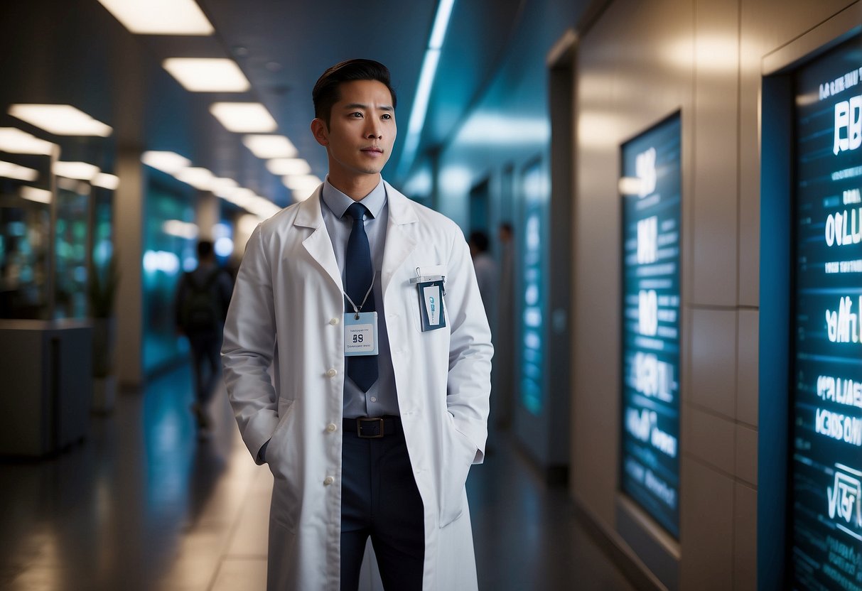 A whitecoat standing in front of a wall with a "Frequently Asked Questions" sign in Singapore