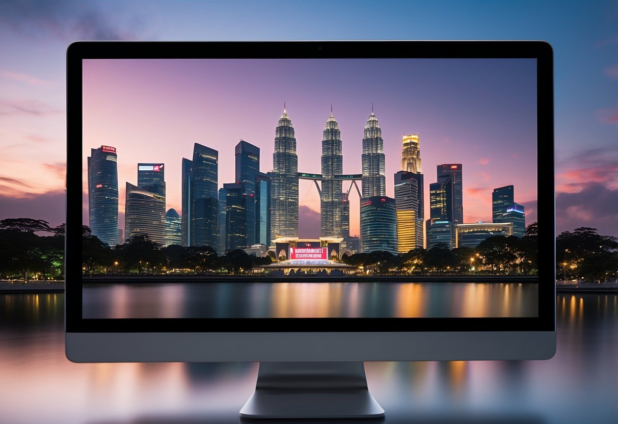 A computer screen displaying a YouTube page with the title "Frequently Asked Questions" set against a backdrop of iconic Singapore landmarks