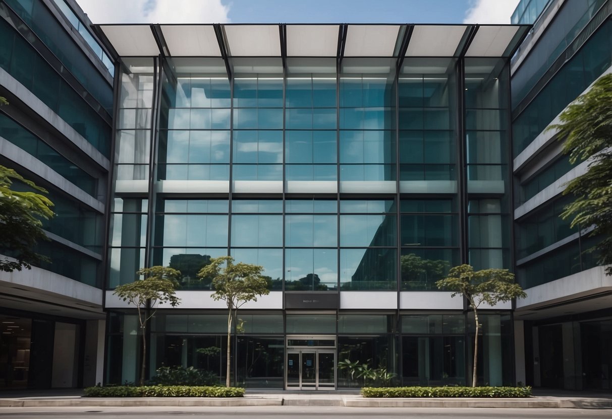 A modern office building at 135 Cecil Street, Singapore, with glass windows and a sleek facade