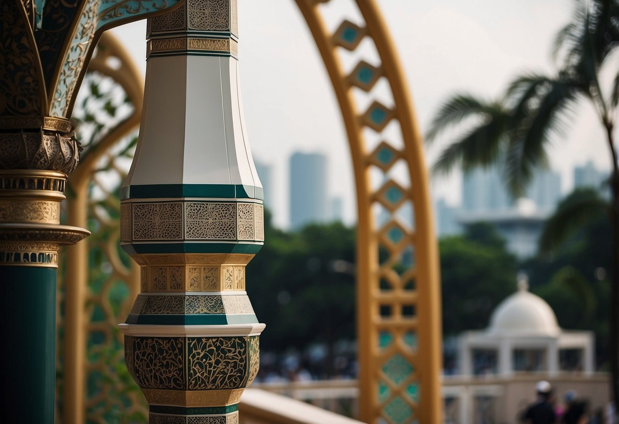 A mosque's minaret with a loudspeaker broadcasting the call to prayer in Singapore