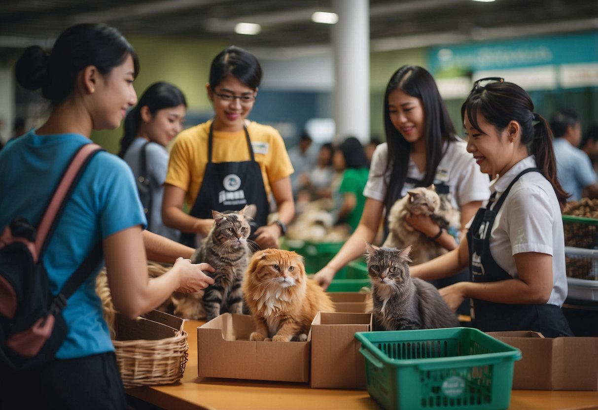 People donating pet supplies at Animal Lovers League Singapore