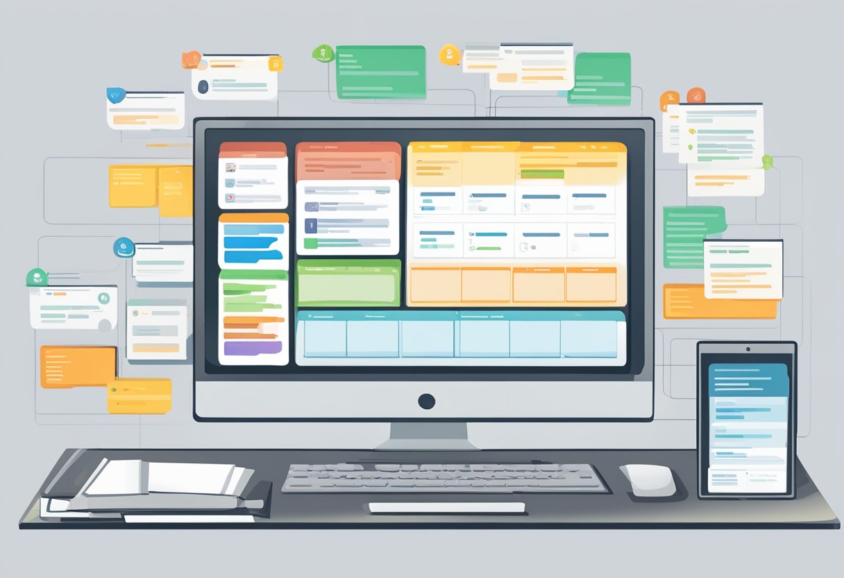 A computer screen displaying a user-friendly interface for staffing management software, with various tabs and options for scheduling, employee profiles, and task assignments