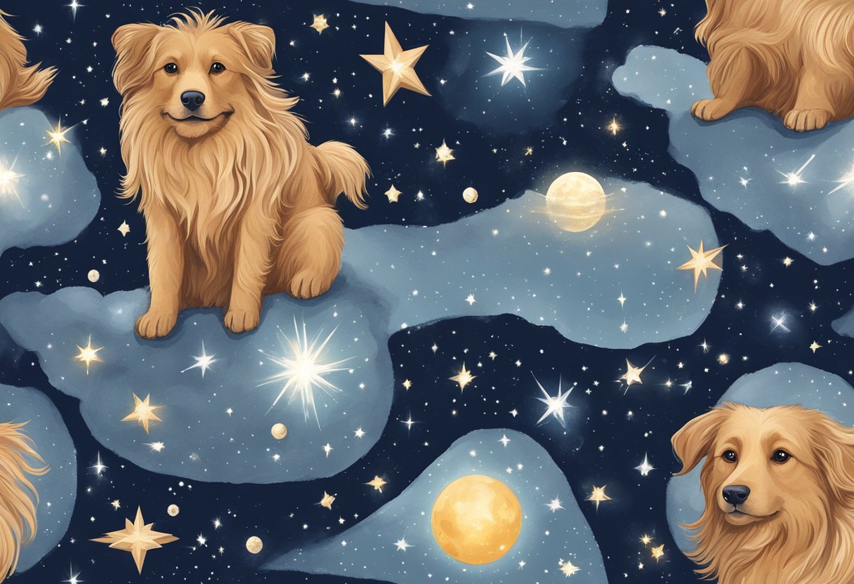 Twinkling stars form mythical creatures and celestial bodies, inspiring constellation dog names