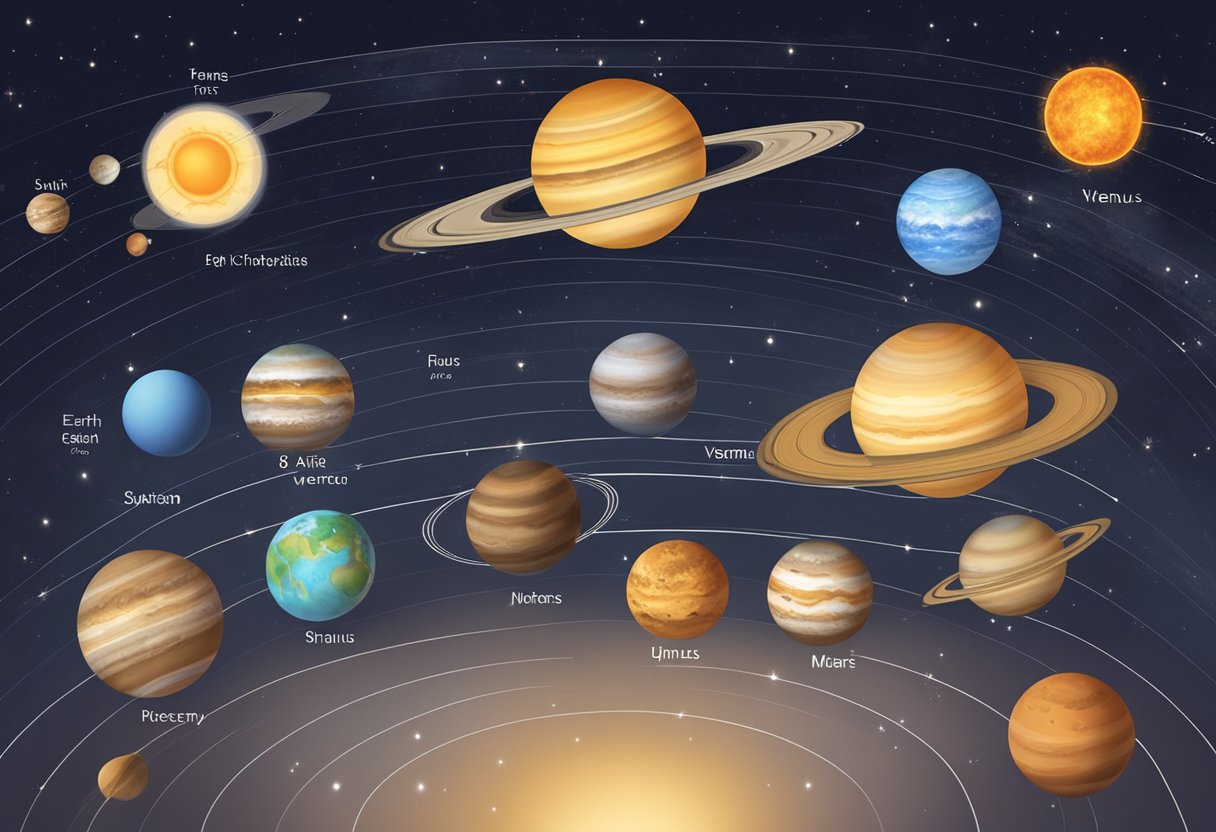 The Solar System: 8 planets orbiting the sun. Dog Names: Mercury, Venus, Earth, Mars, Jupiter, Saturn, Uranus, Neptune