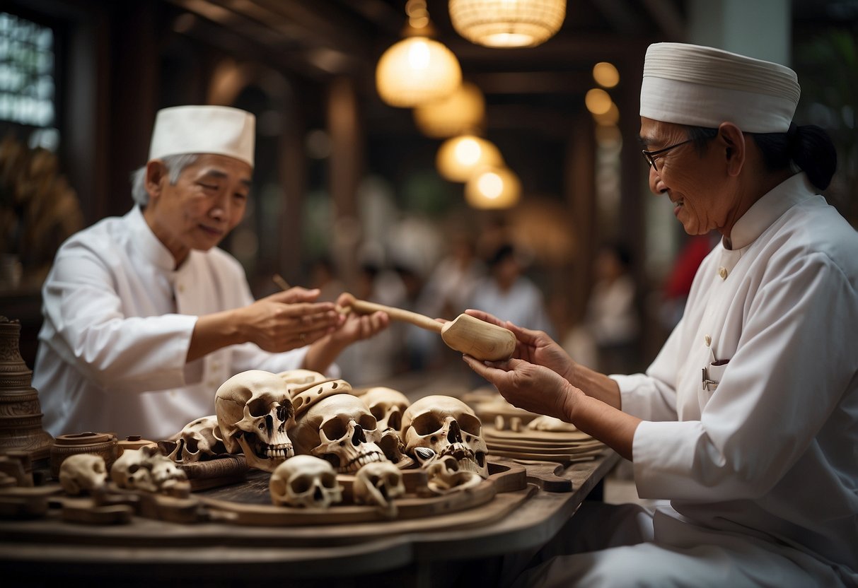 A traditional bone setting session in Singapore, with a practitioner using ancient techniques to heal patients