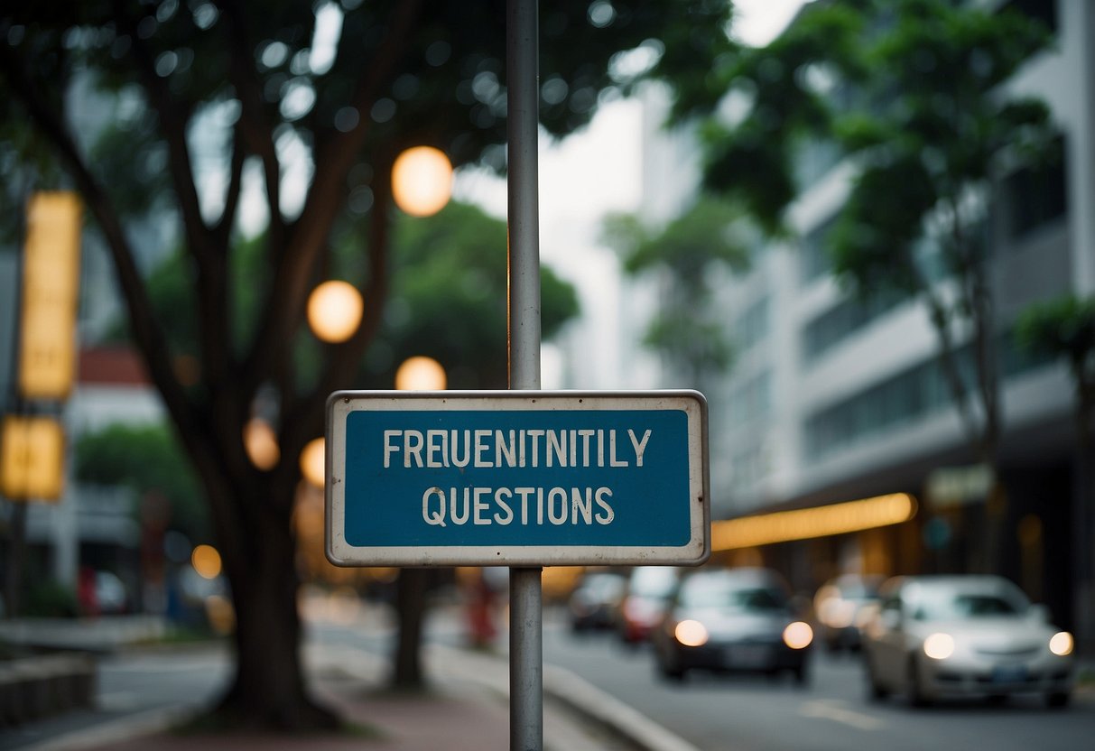 A street sign reading "Frequently Asked Questions" on Cairnhill Road, Singapore