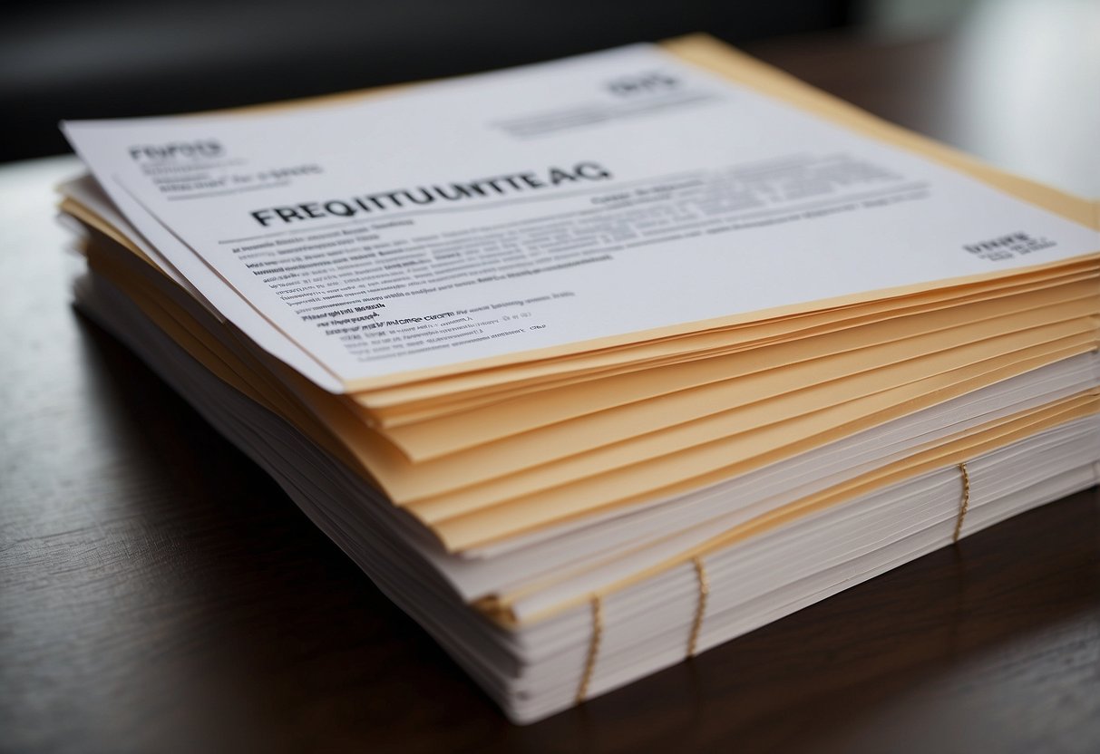A stack of FAQ sheets with "Frequently Asked Questions" and "Carlyn Bag Singapore" printed on them