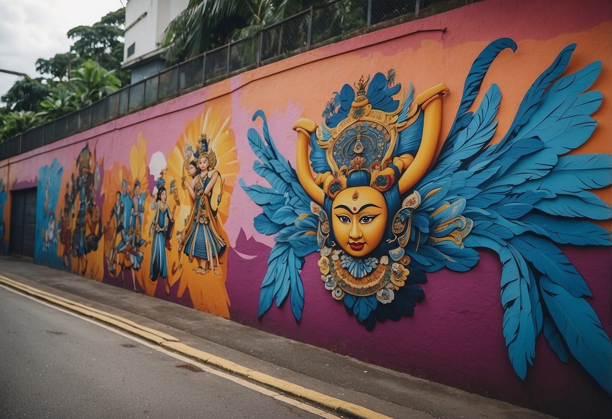 Vibrant street art adorns the walls of Everton Park, with locals and tourists alike admiring the colorful murals and sculptures that celebrate the cultural and artistic spirit of Singapore