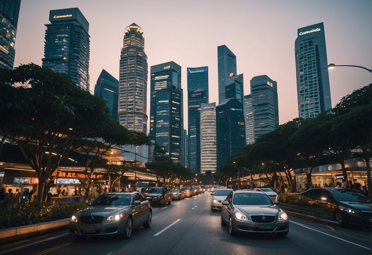The bustling streets of Singapore, with iconic landmarks in the background, showcase Continental Automotive's presence and operations in Asia