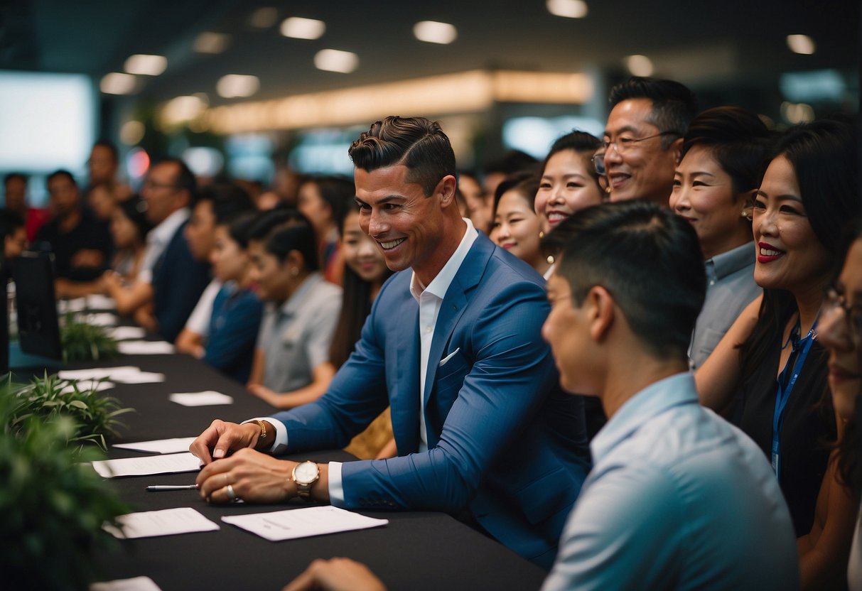 Cristiano Ronaldo signing autographs for fans in Singapore