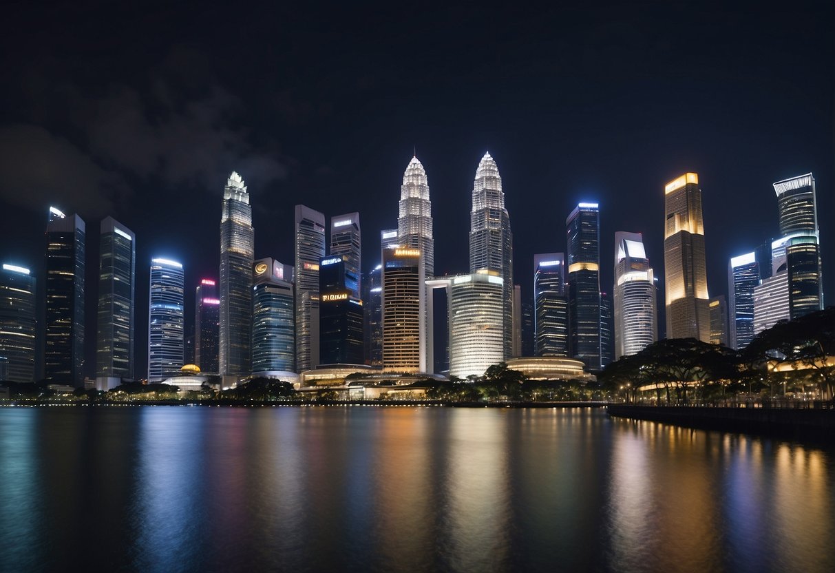 The words of the Singapore Pledge in Mandarin are displayed prominently against a backdrop of the city's iconic skyline