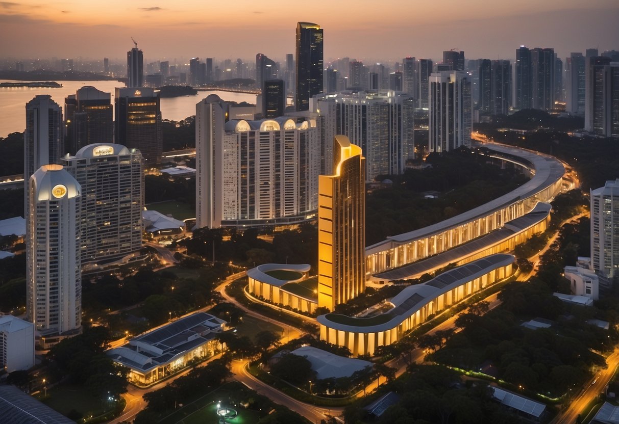 The historic and architectural beauty of Beach Road's Golden Mile Complex in Singapore is showcased against the backdrop of the bustling city skyline