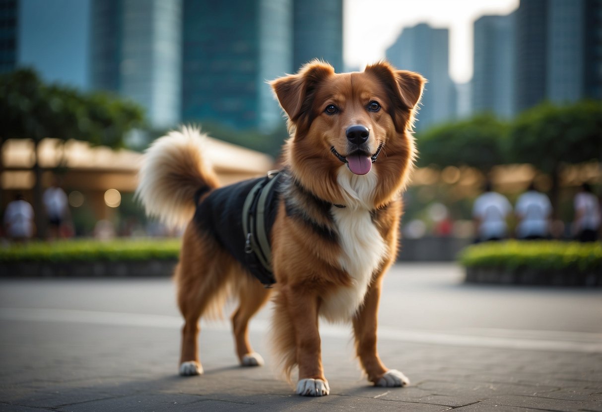 A Singapore Special dog stands proudly, with a wagging tail and bright eyes, showcasing its unique features and friendly demeanor