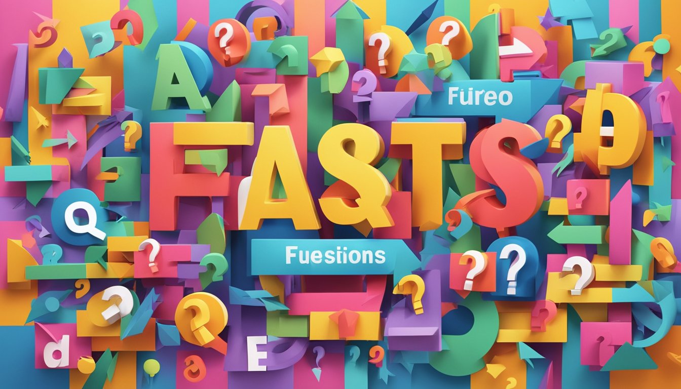 A large colorful sign with "Frequently Asked Questions" in bold letters, surrounded by question marks and arrows pointing to it