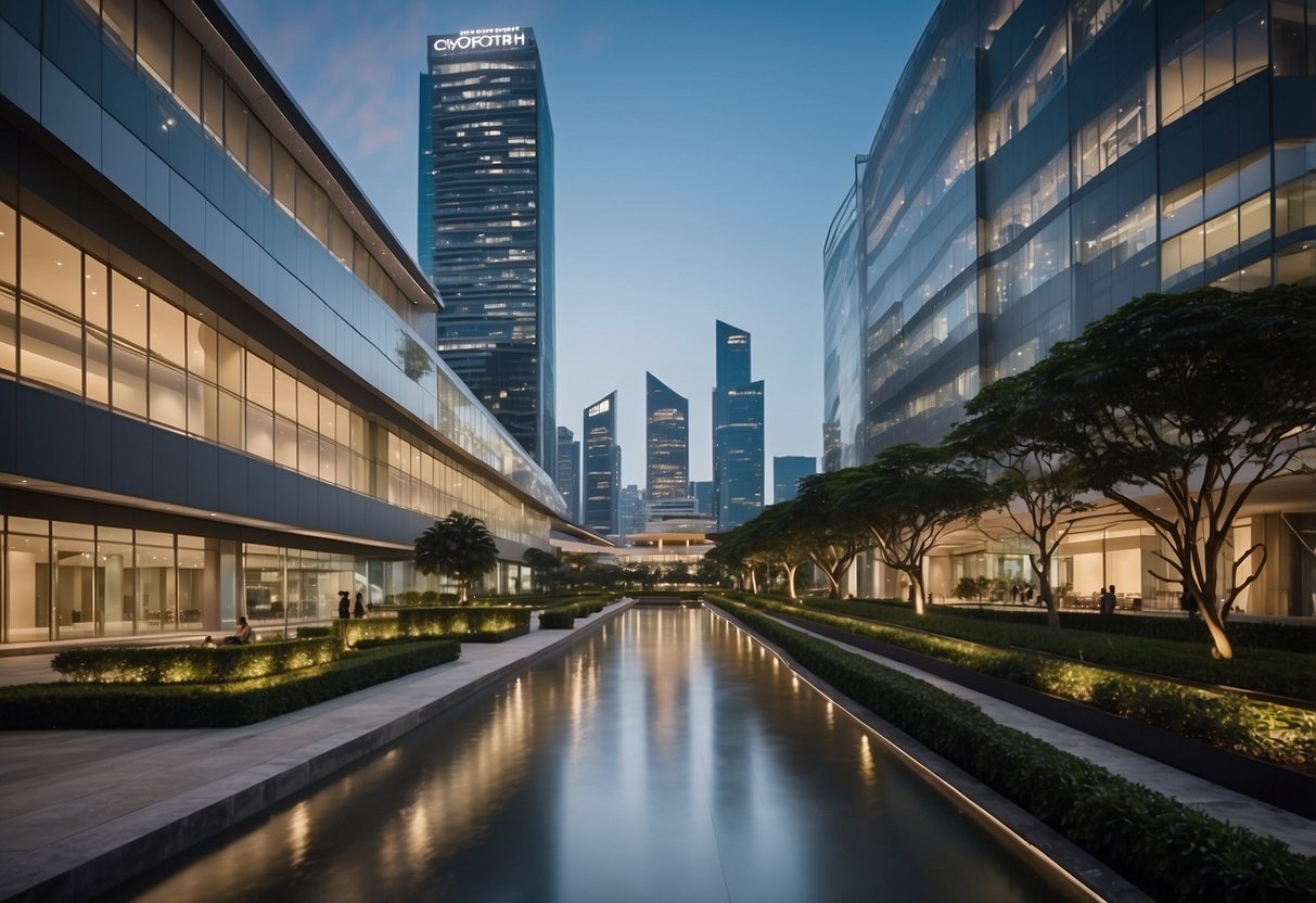 A bustling office building at 21 Collyer Quay, Singapore with various tenancy and workspace options available