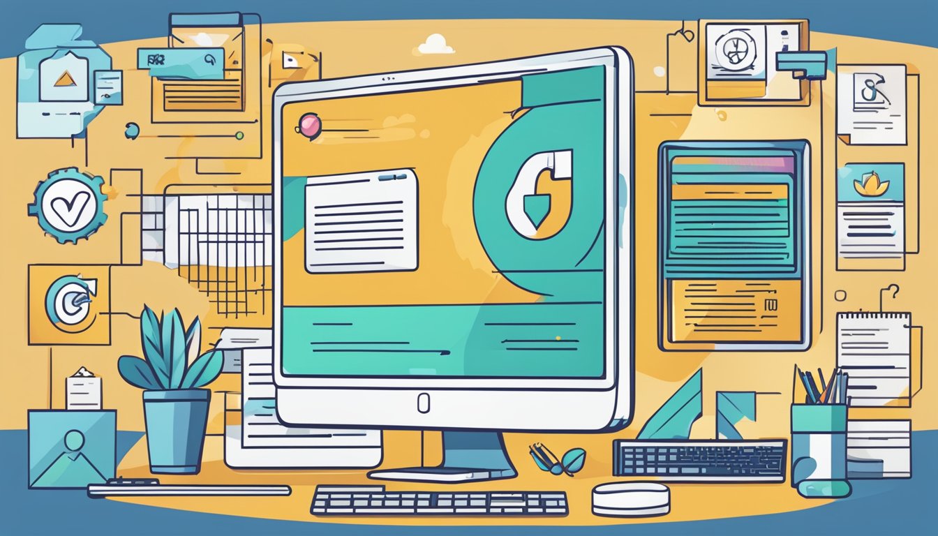 A computer screen displaying "Frequently Asked Questions affiliate markedsføring" with a stylized logo and a list of questions and answers below