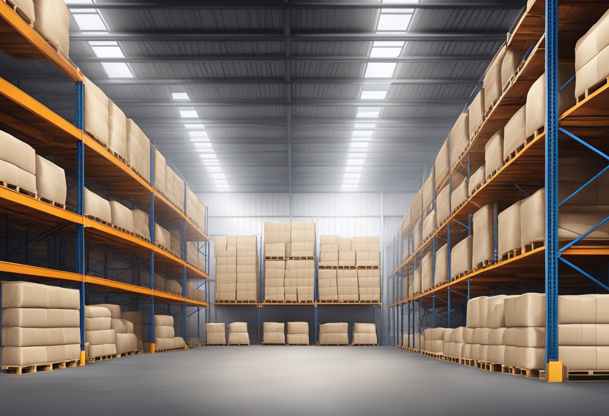 A warehouse with stacks of bulk bags, showcasing durable construction and high-quality materials