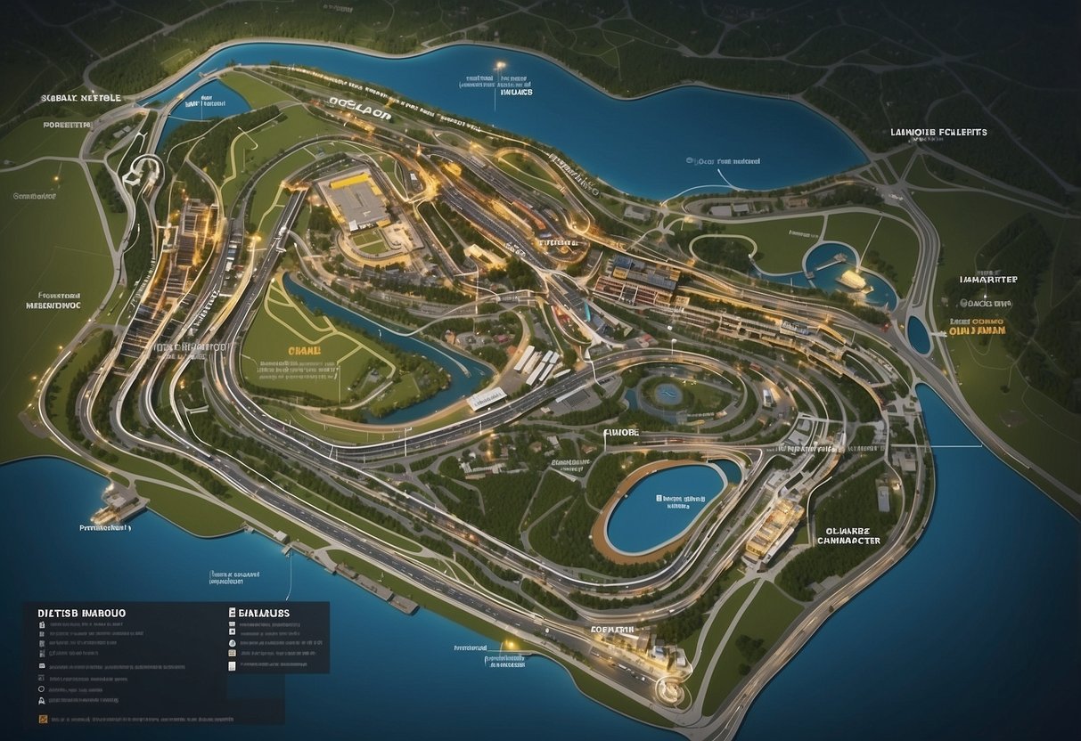 A detailed map of the Singapore F1 circuit with labeled sections and key landmarks