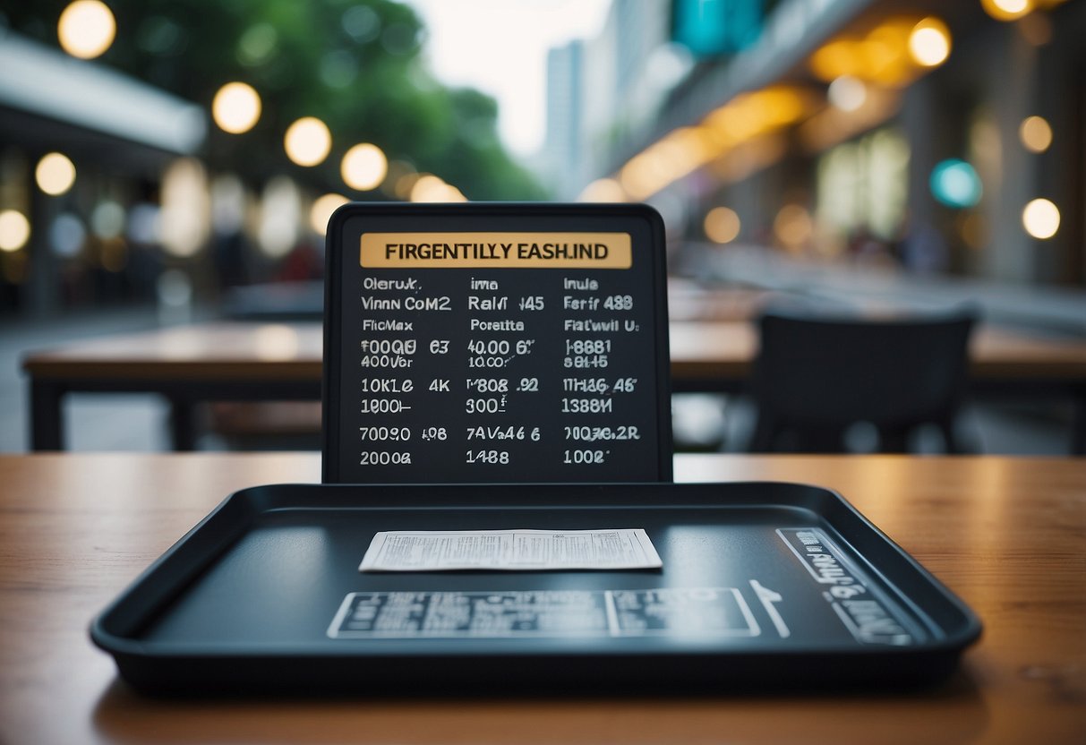 A neatly organized folding table with "Frequently Asked Questions" signage in a bustling Singapore setting