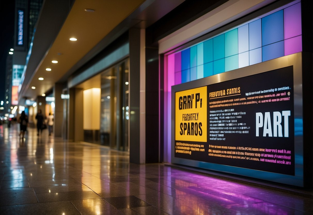A colorful sign with "Frequently Asked Questions" and "grt Singapore" displayed prominently
