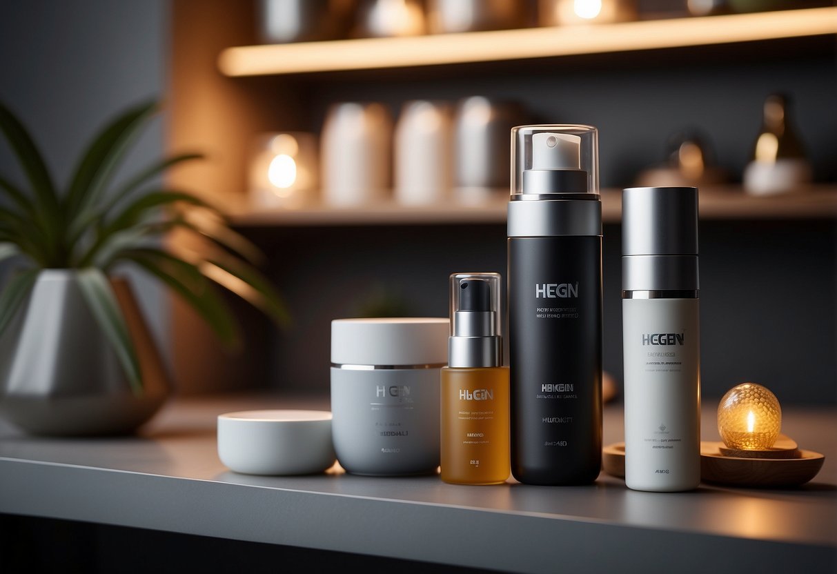The Hegen product range displayed on a clean, modern shelf with soft lighting