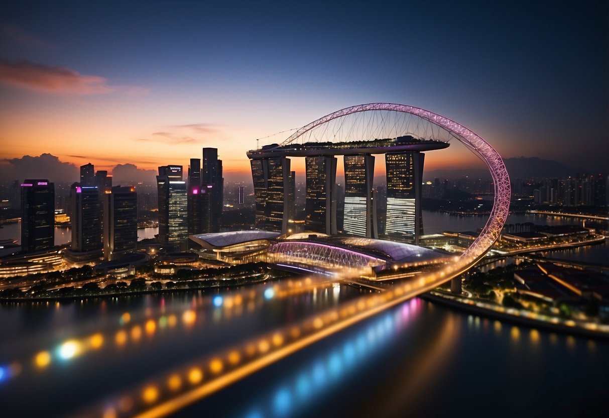 A colorful, interconnected web of digital networks, symbolizing the complexity and integration of NETS in Singapore