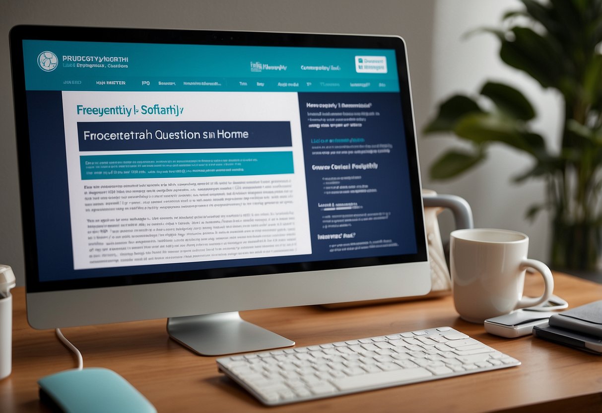 A stack of leaflets on a desk, with a computer screen displaying a webpage titled "Frequently Asked Questions homeopathy singapore" in the background