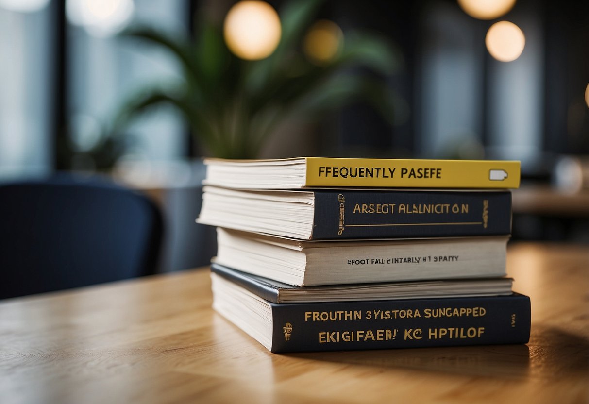 A stack of pamphlets on a table, with a sign reading "Frequently Asked Questions pacsafe singapore" above them