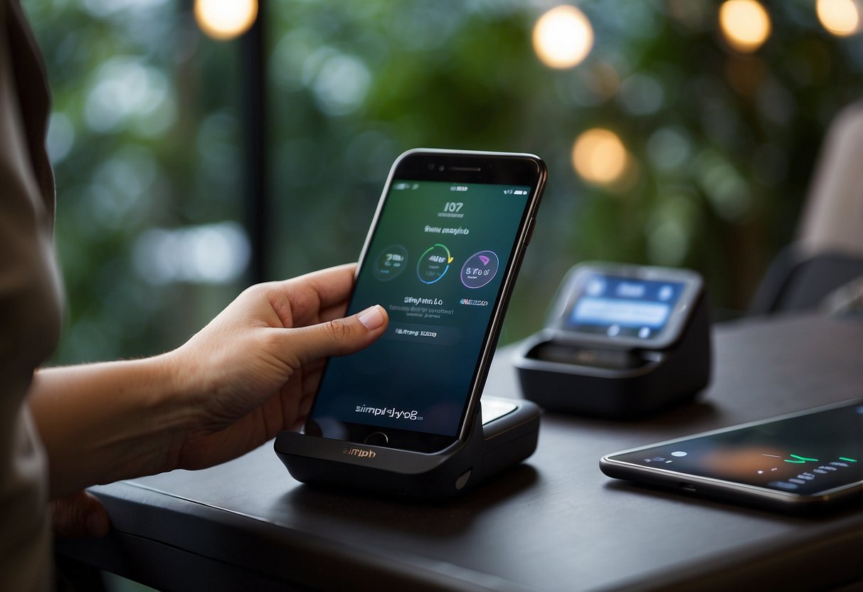 A person setting up SimplyGo in Singapore, with the device and app in hand, ready to start using the service
