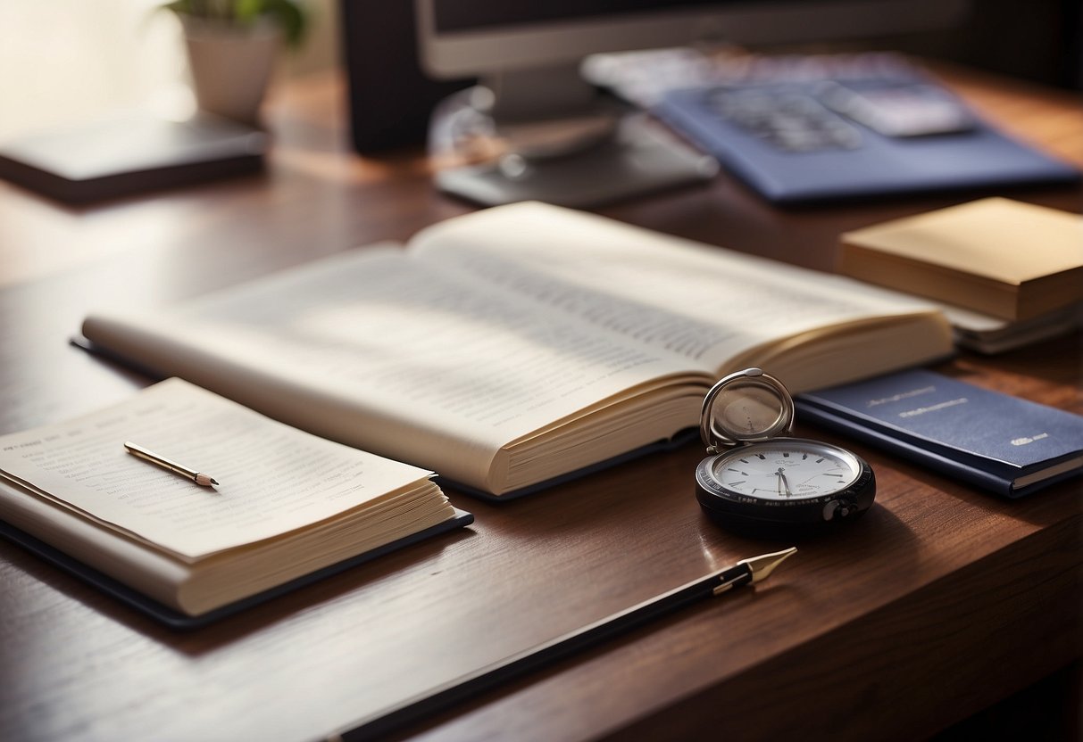 A desk with study materials, pencil, eraser, and a JLPT test booklet open to a page. Timer set for the test