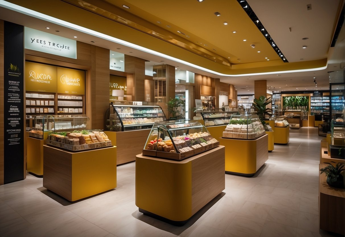 A vibrant Yves Rocher store in Singapore, with colorful displays and a welcoming atmosphere