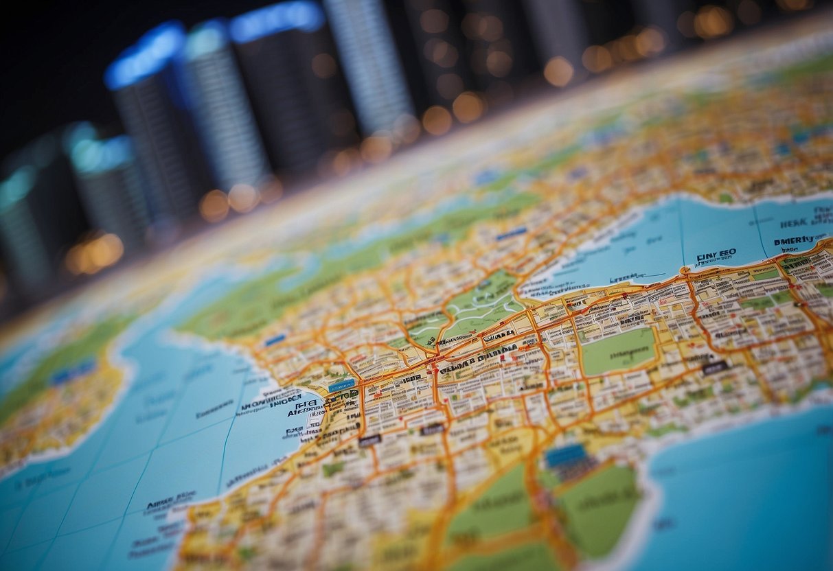 A map of Singapore with color-coded areas showing varying population densities