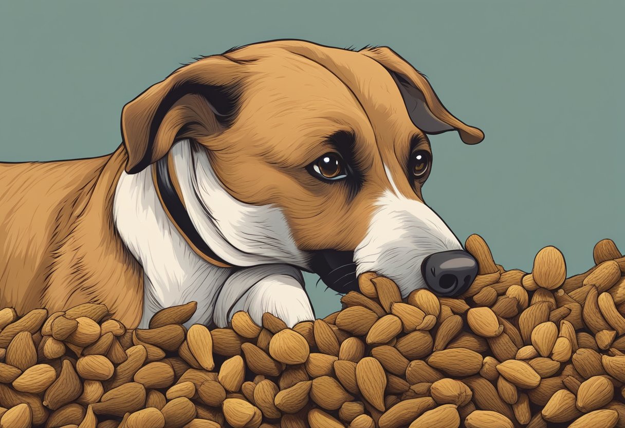 A dog sniffs a pile of cloves, looking curious but unsure about eating them.