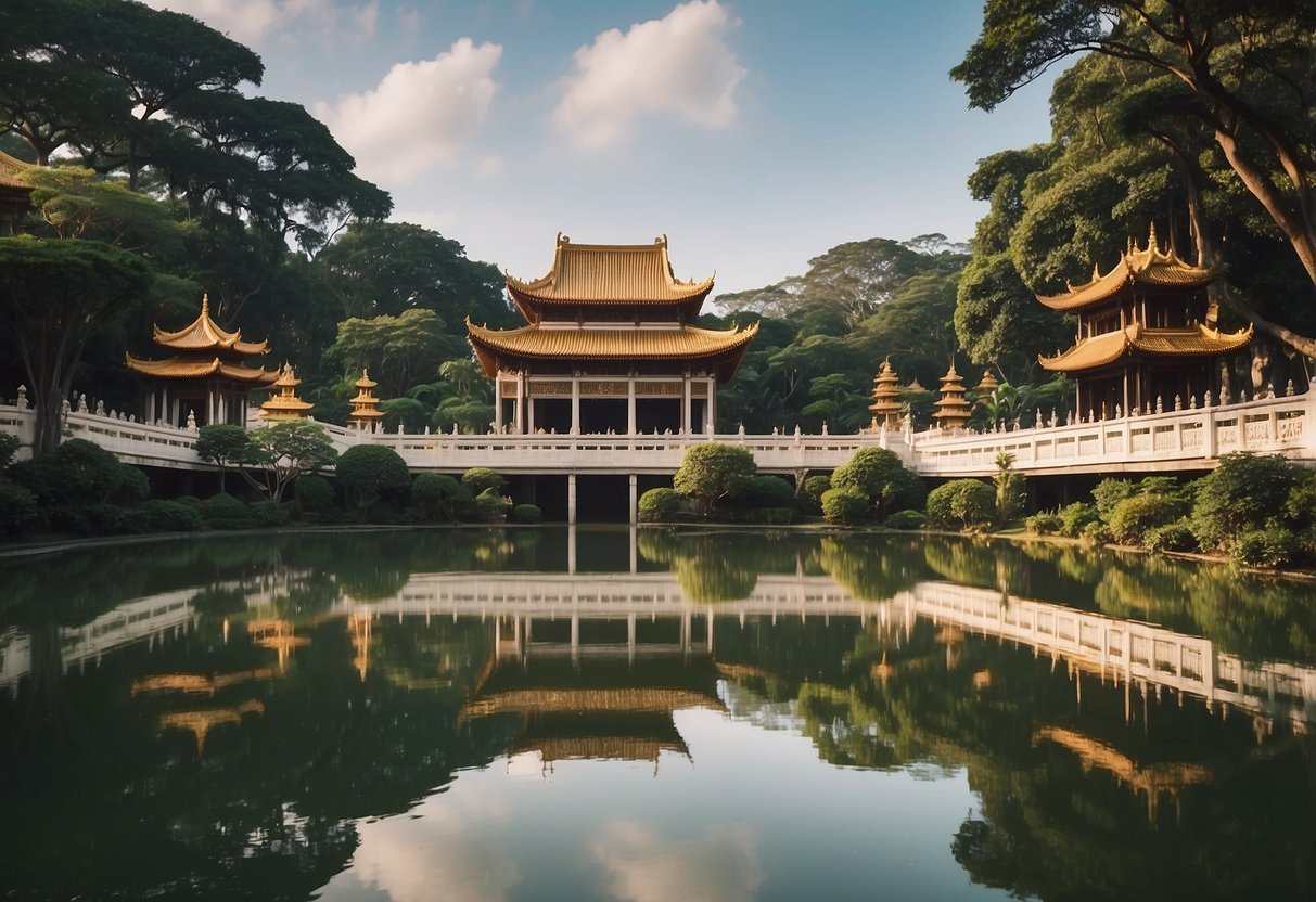 Fo Guang Shan Singapore: A serene temple with intricate architecture, surrounded by lush greenery and a tranquil pond