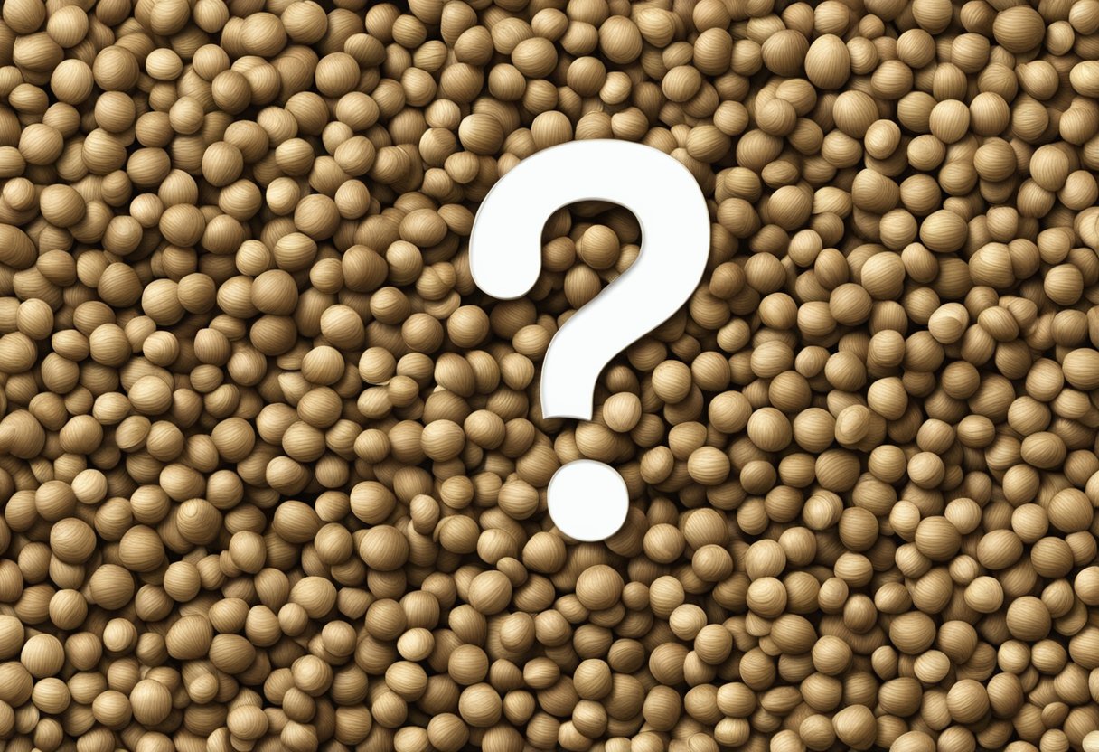 A pile of coriander seeds with a question mark above.