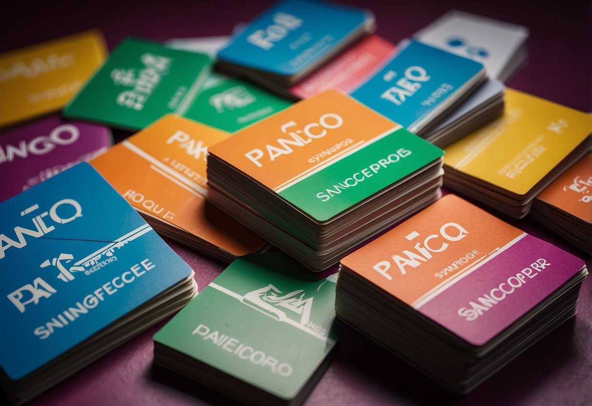 A stack of colorful FAQ cards with the Paneco Singapore logo, surrounded by a group of customers asking questions